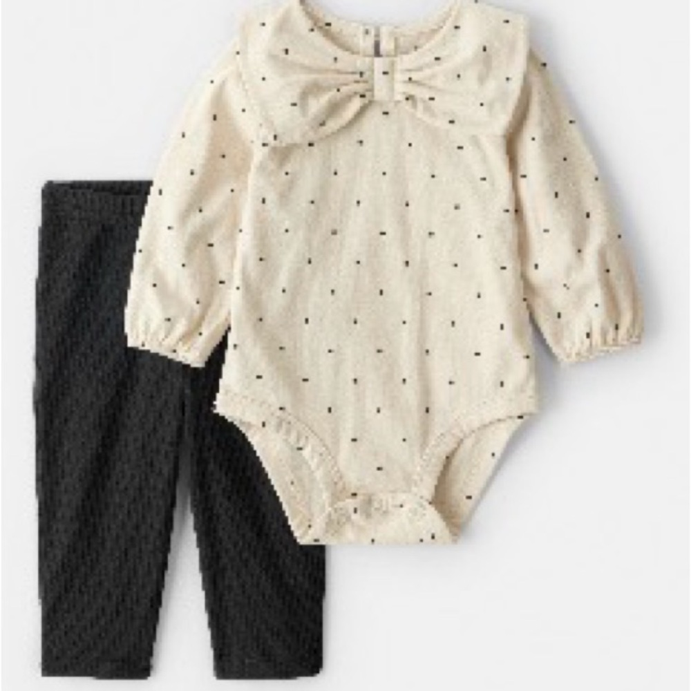 Carter's Cream and Black Polka Dot Onesie Set